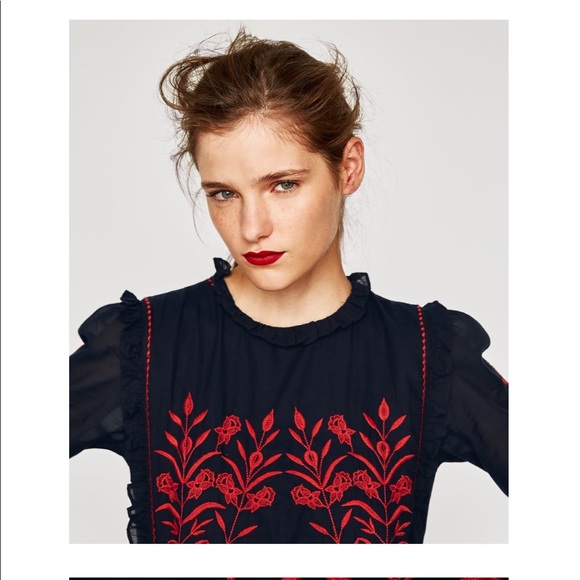 Zara FLOWING EMBROIDERED DRESS - Picture 6 of 8